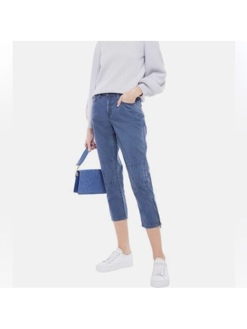 CURRENT/ELLIOTT The Debbie Crop pants 100% cotton twill ankle zips bijou blue 27